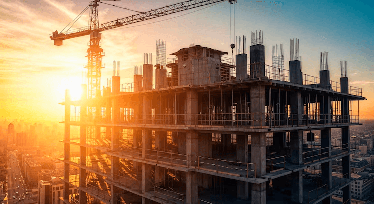 Construction site with building materials